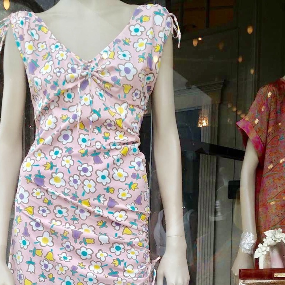 Moschino dress pink v neck ribbons bows pastel